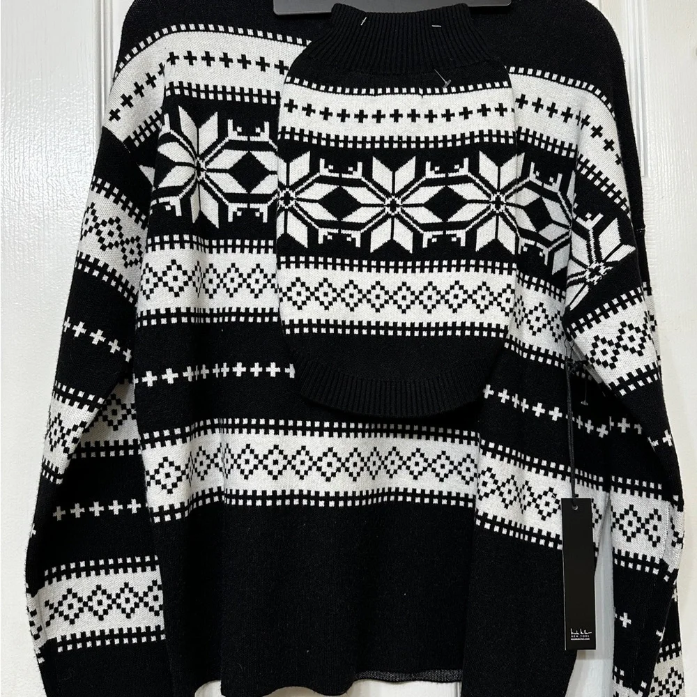 Nicole Miller Sweater Set Black Snowflake Matching Small Dog Sweater NEW large